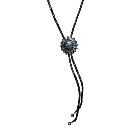 Vintage Bolo Tie with Real Turquoise – Western Unisex Festival Style - Picture 1 of 4